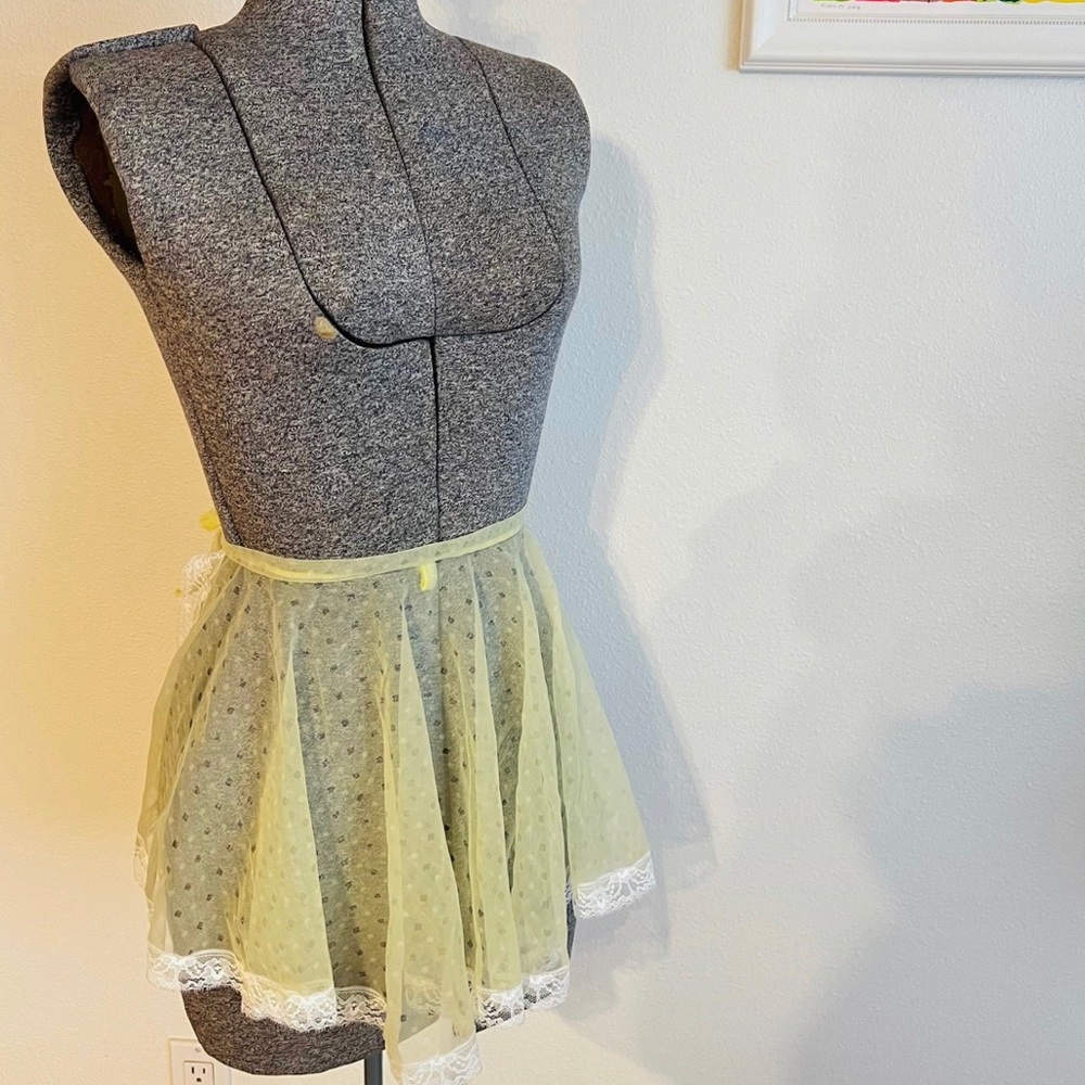 Vintage Mesh Yellow Polka Dot Waist Apron Pinup Girl Handmade Frilly Lace Sheer - Picture 5 of 5